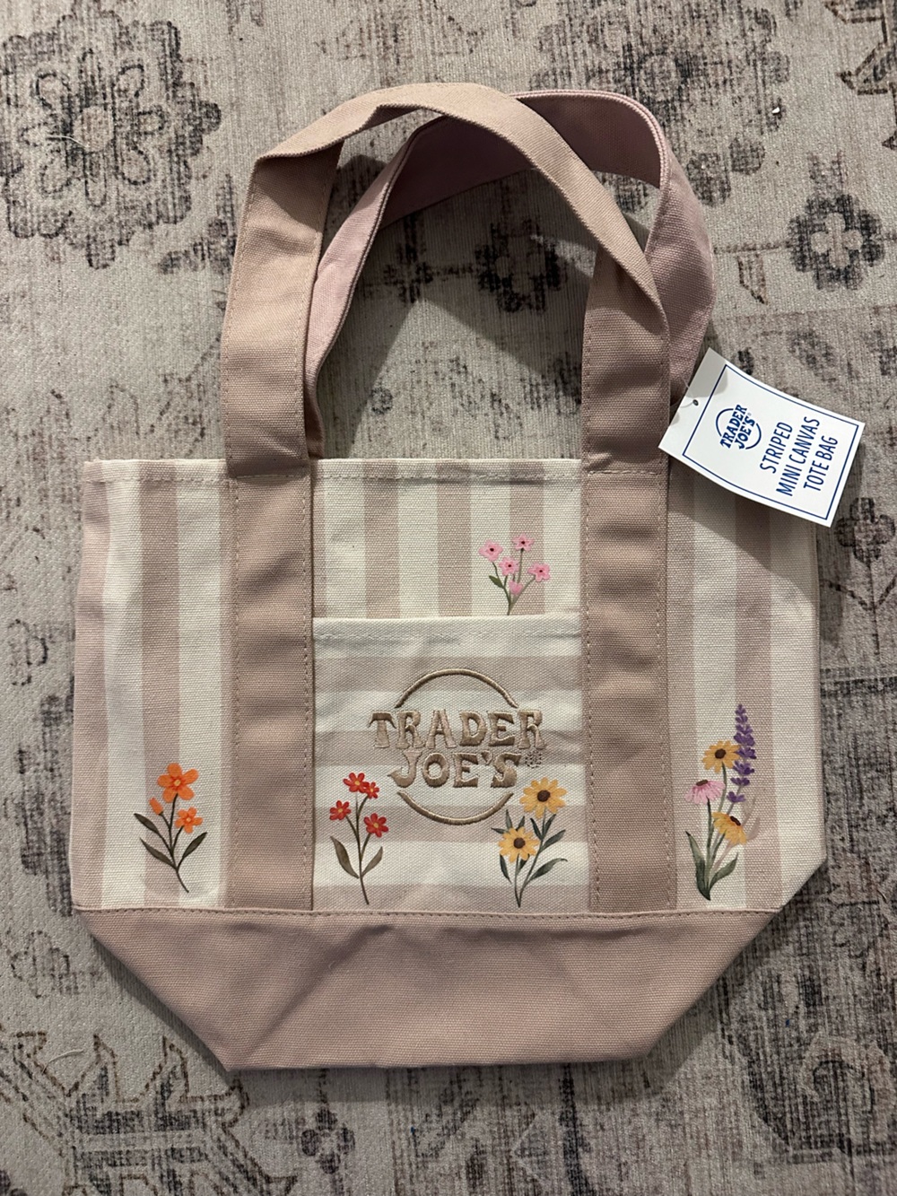 Custom tan Striped Floral Mini Tote Bag Trader Joe’s mini bag